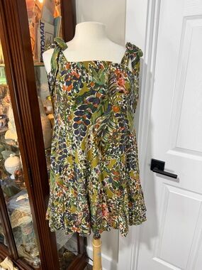 Kori Botanical Print Tie-Waist Dress in Green, Orange and Purple